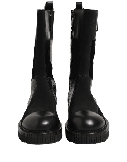 Dolce & Gabbana Short Boots Homme – Patchwork Cuir Cheval & Crocodile, Noir