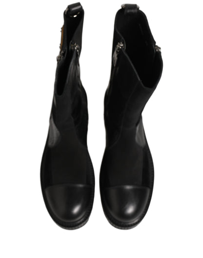 Dolce & Gabbana Short Boots Homme – Patchwork Cuir Cheval & Crocodile, Noir