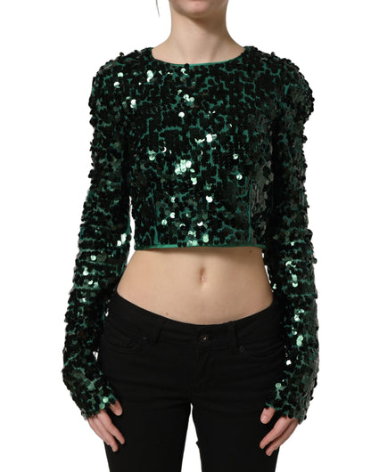 Dolce & Gabbana Crop Top Sequins – Manches Longues, Vert