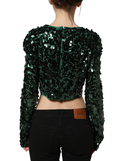 Dolce & Gabbana Crop Top Sequins – Manches Longues, Vert