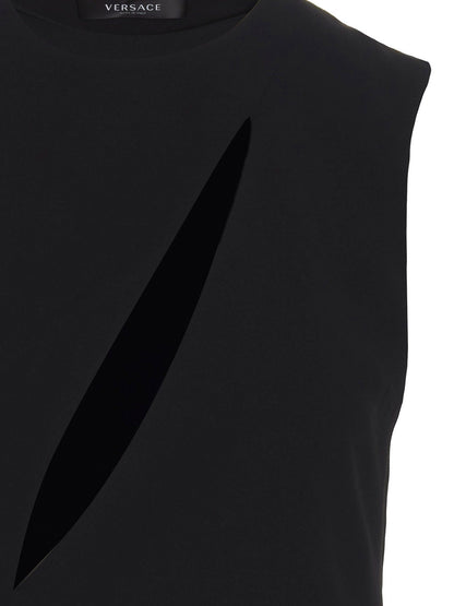 Versace Robe Midi Sans Manches – Cut-Out & Fente, Noir