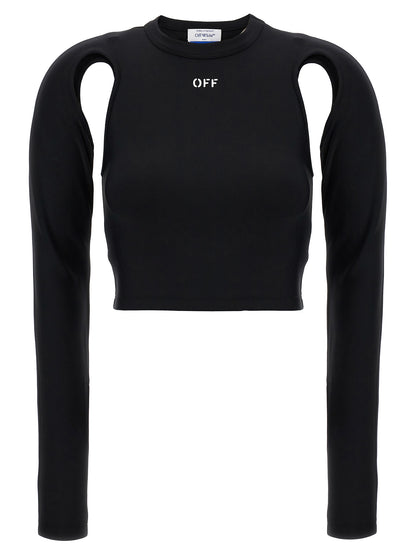Off-White Crop Top Manches Longues – Cut-Out & Logo Print, Noir