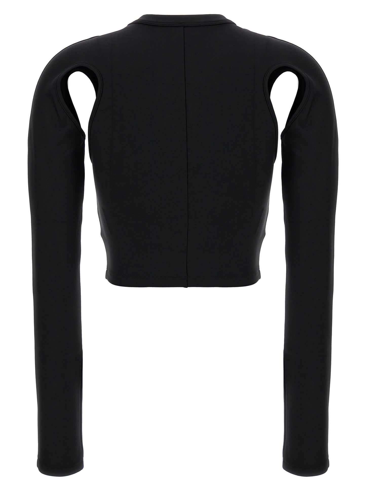 Off-White Crop Top Manches Longues – Cut-Out & Logo Print, Noir