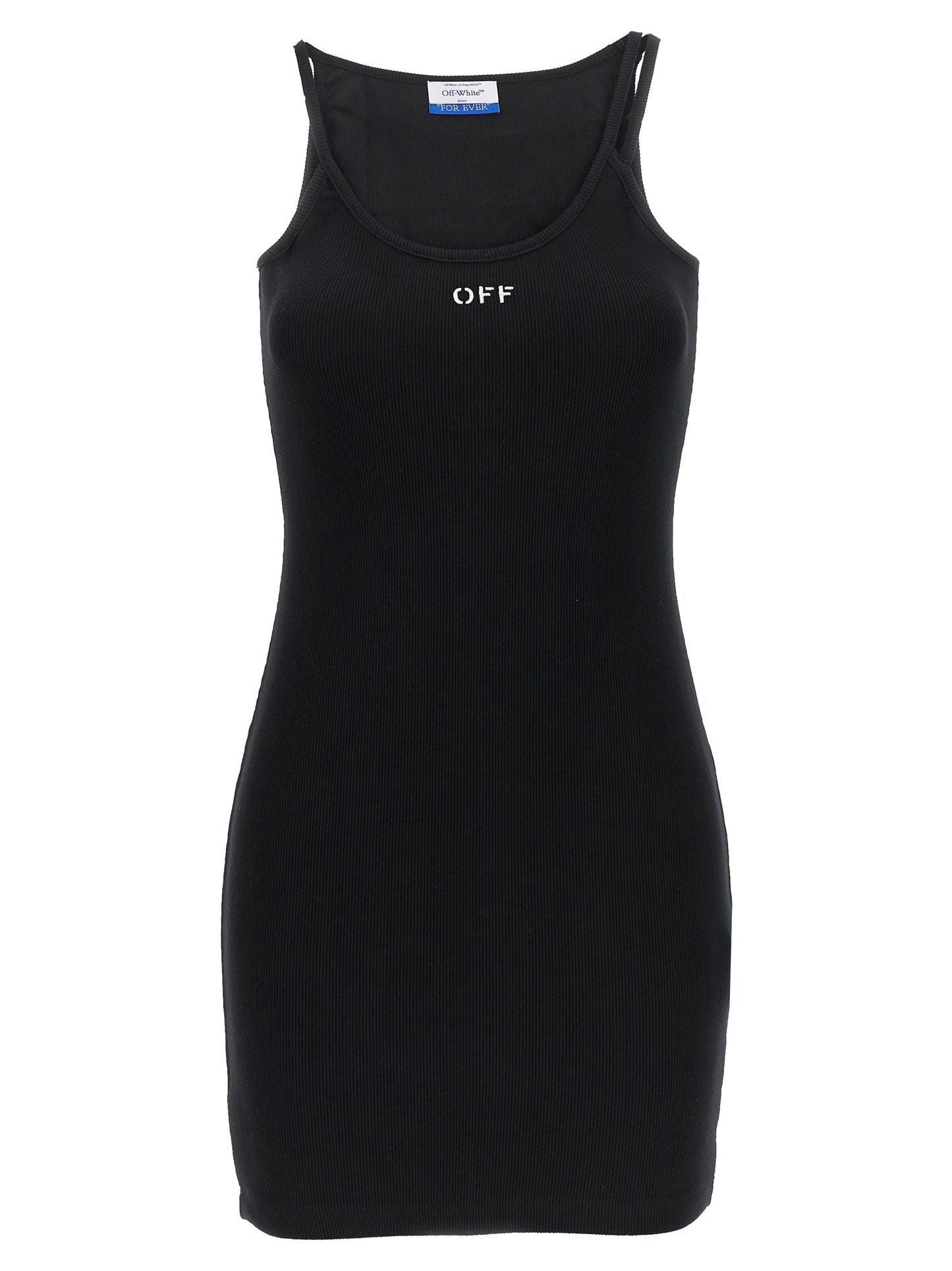 Off-White Mini Robe Off Stamp Ribée – Coton Stretch, Noir