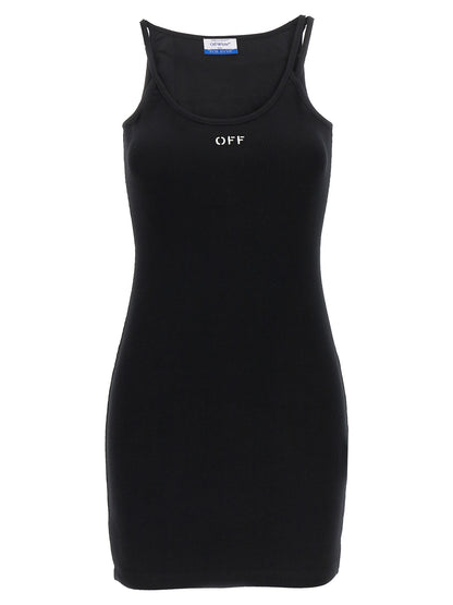 Off-White Mini Robe Off Stamp Ribée – Coton Stretch, Noir