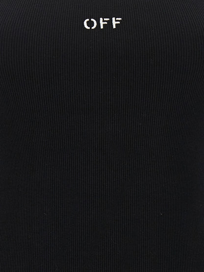 Off-White Mini Robe Off Stamp Ribée – Coton Stretch, Noir