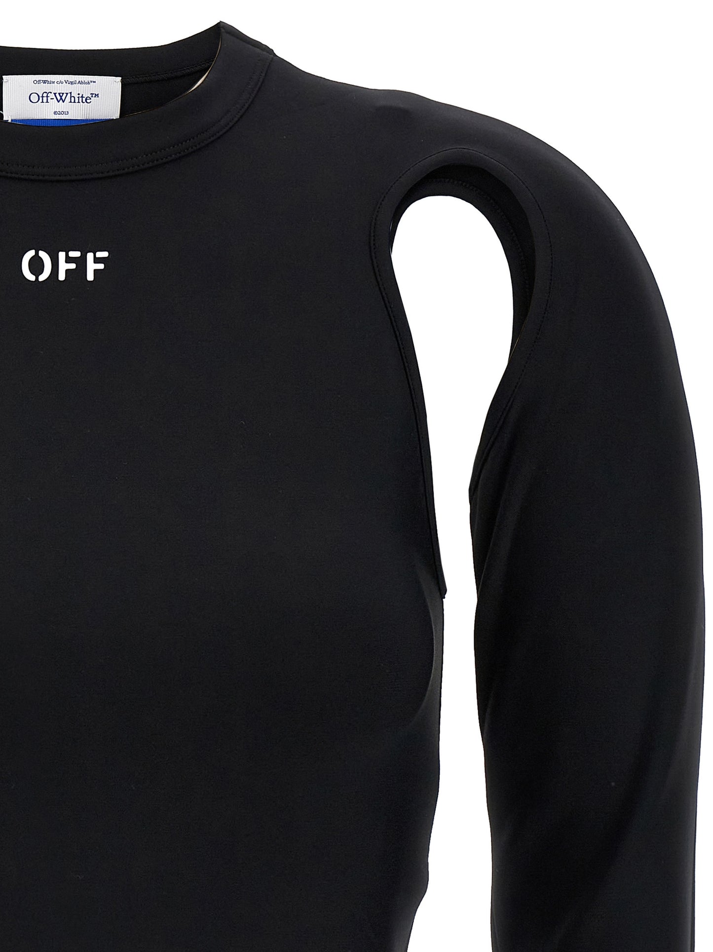 Off-White Crop Top Manches Longues – Cut-Out & Logo Print, Noir