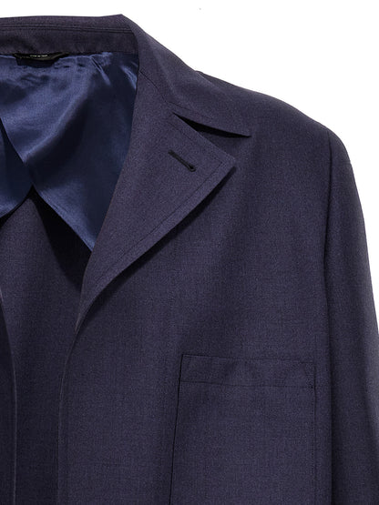 Fendi Blue Virgin Wool Full-Length Jacket