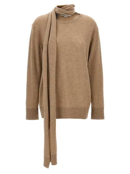 Stella McCartney Pull Col Rond – Cachemire & Laine, Détail Écharpe, Beige