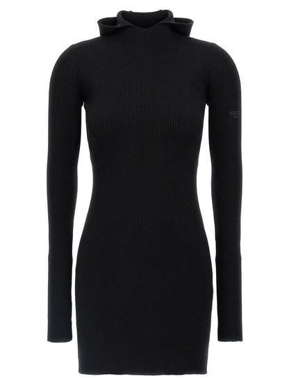 Fendi Robe Courte Femme – Laine & Soie Côtelée, Capuche, Noire