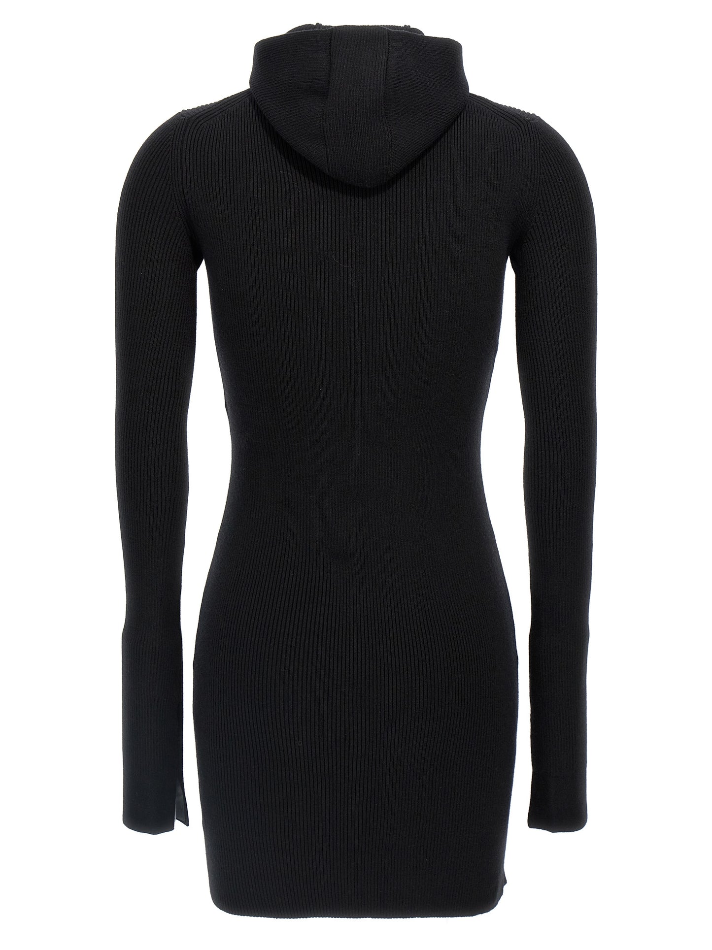 Fendi Robe Courte Femme – Laine & Soie Côtelée, Capuche, Noire
