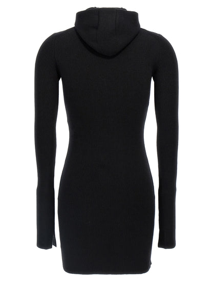 Fendi Robe Courte Femme – Laine & Soie Côtelée, Capuche, Noire