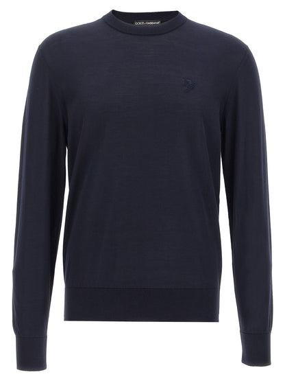 Dolce & Gabbana Pull Homme – 100% Soie, Logo Brodé, Bleu