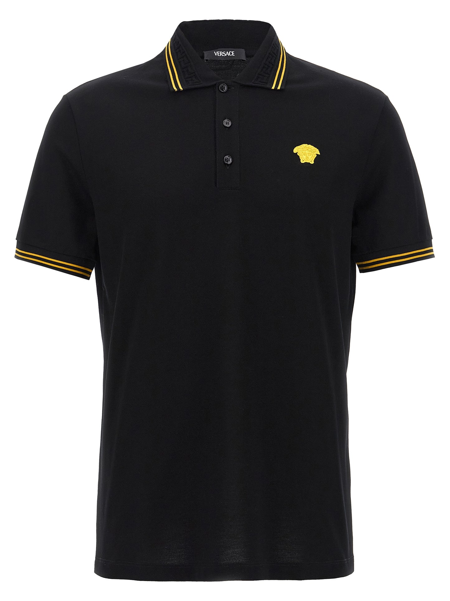 Versace Polo Homme Piqué – Col Jacquard Greca & Patch Méduse, Noir