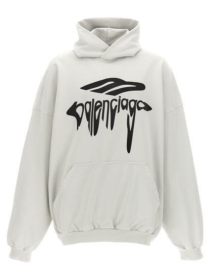 Balenciaga Hoodie Femme – Print 3B Liquefied, Coton, Blanc