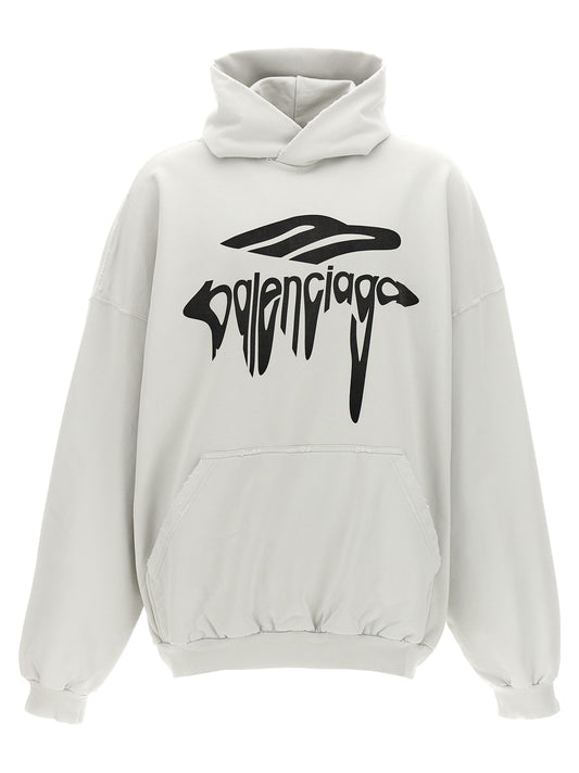 Balenciaga Hoodie Femme – Print 3B Liquefied, Coton, Blanc