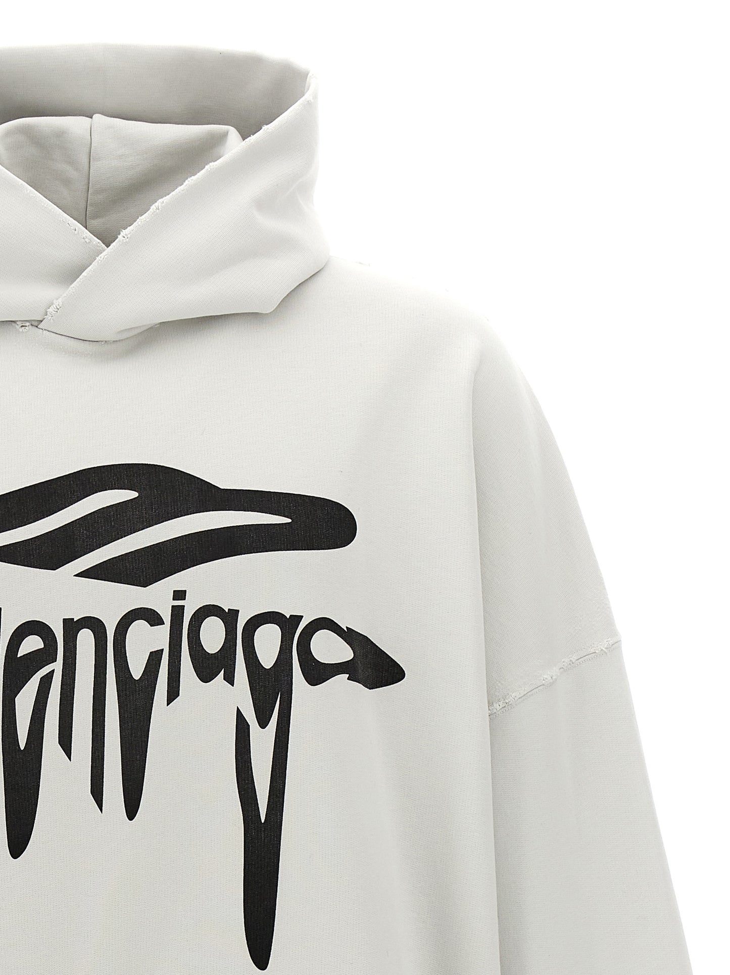 Balenciaga Hoodie Femme – Print 3B Liquefied, Coton, Blanc