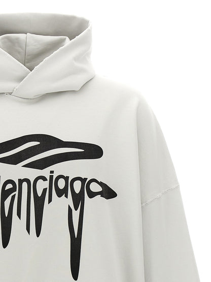 Balenciaga Hoodie Femme – Print 3B Liquefied, Coton, Blanc