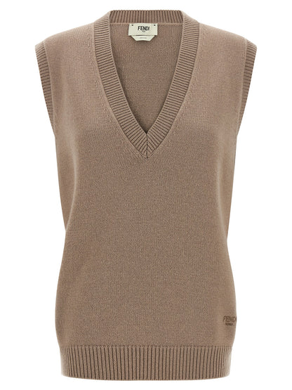 Fendi Beige Cashmere Sleeveless Jacket