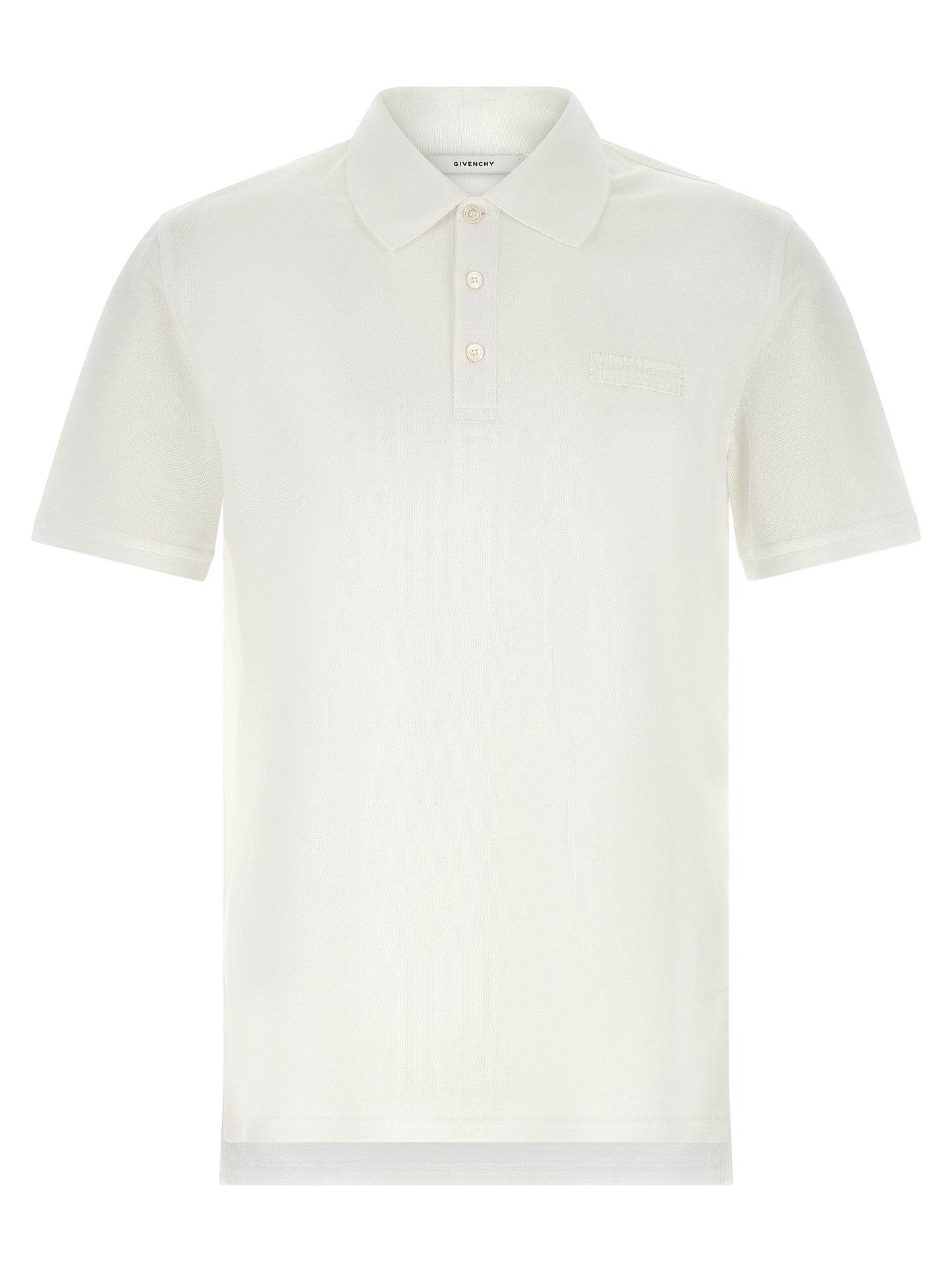 Givenchy Polo Homme Piqué – Patch Grosgrain & Surpiqûres Zigzag, Blanc