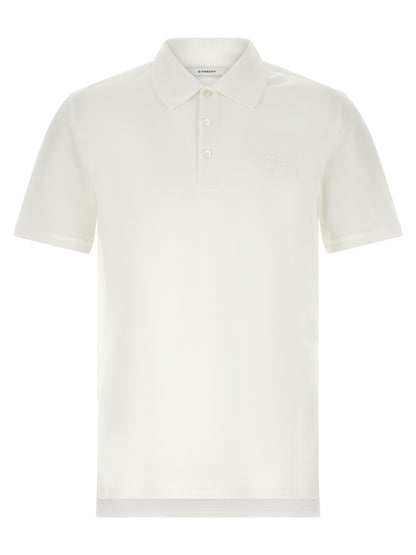 Givenchy Polo Homme Piqué – Patch Grosgrain & Surpiqûres Zigzag, Blanc