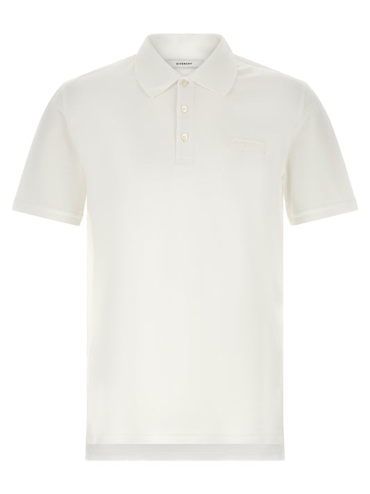 Givenchy Polo Homme Piqué – Patch Grosgrain & Surpiqûres Zigzag, Blanc