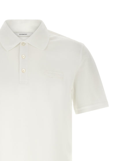 Givenchy Polo Homme Piqué – Patch Grosgrain & Surpiqûres Zigzag, Blanc