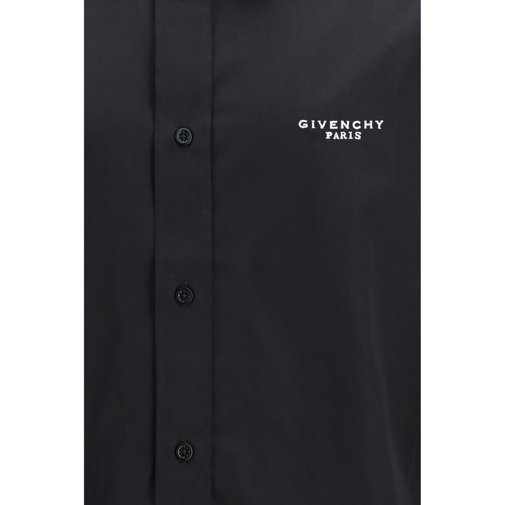 givenchy black dress shirt Givenchy Long-Sleeve Black Button-Down Shirt With Subtle Logo