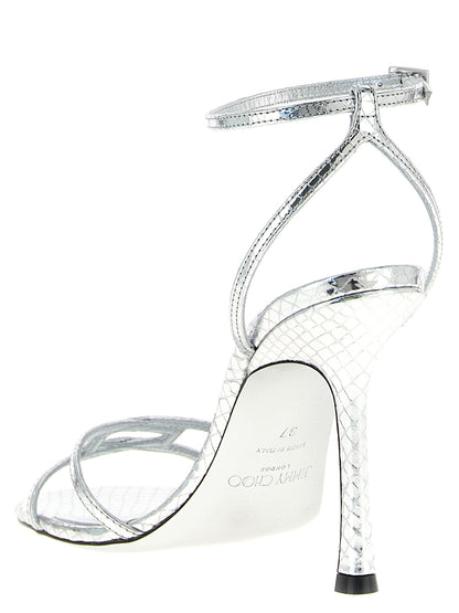 Jimmy Choo Silver Leather Stiletto Heel Sandals