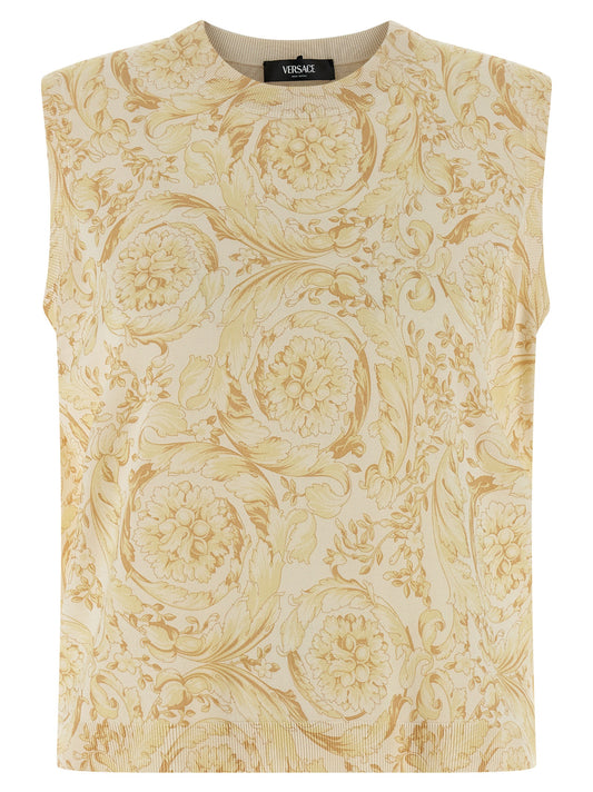 Veste sans manches Versace Barocco Soie Jaune Imprimé All-Over Femme – Authentique | HBPS