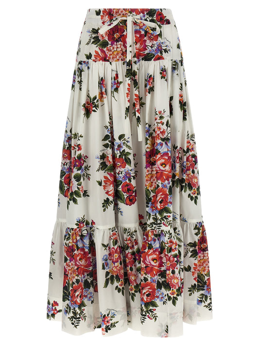 Jupe longue Dolce & Gabbana Mazzo di Fiori Coton Blanc – Authentique | HBPS Fashion