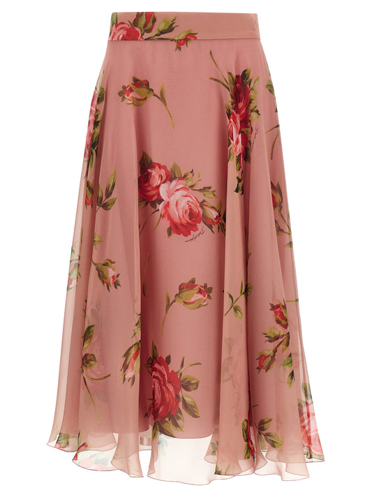 Jupe midi Dolce & Gabbana Bouquet Rose Soie Crêpe de Chine Rose – Authentique | HBPS