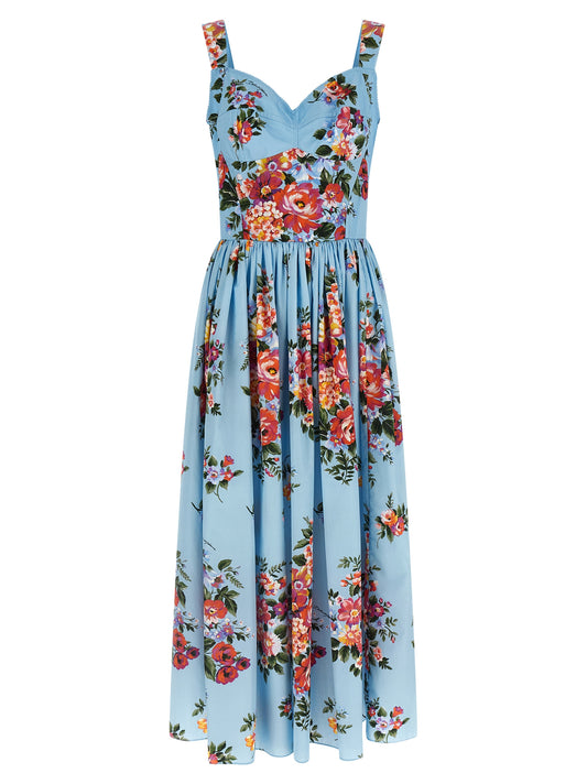Robe longue Dolce & Gabbana Mazzo di Fiori Coton Bleu Ciel Bustier – Authentique | HBPS