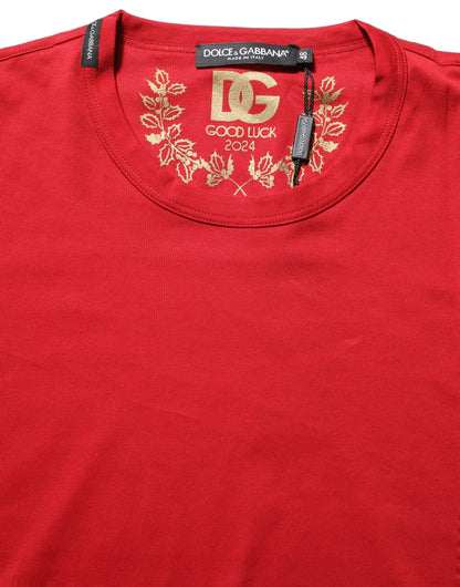 T-Shirt Dolce & Gabbana Goodluck 2023 Rouge Coton Premium Col Rond Homme – Authentique | HBPS Fashion