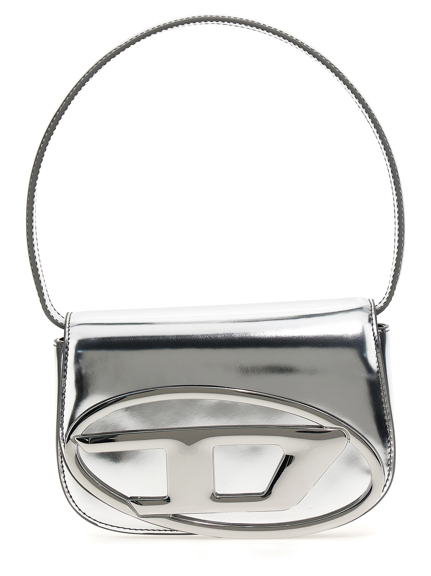 Sac à épaule Diesel 1DR Cuir Vache Laminé Argenté Logo Oval D Femme – Authentique | HBPS