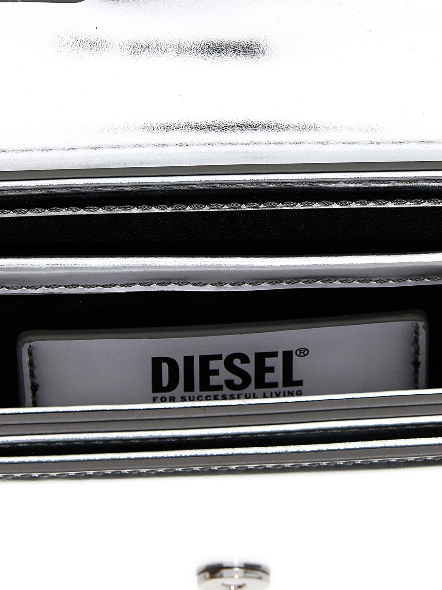 Sac à épaule Diesel 1DR Cuir Vache Laminé Argenté Logo Oval D Femme – Authentique | HBPS