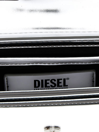 Sac à épaule Diesel 1DR Cuir Vache Laminé Argenté Logo Oval D Femme – Authentique | HBPS