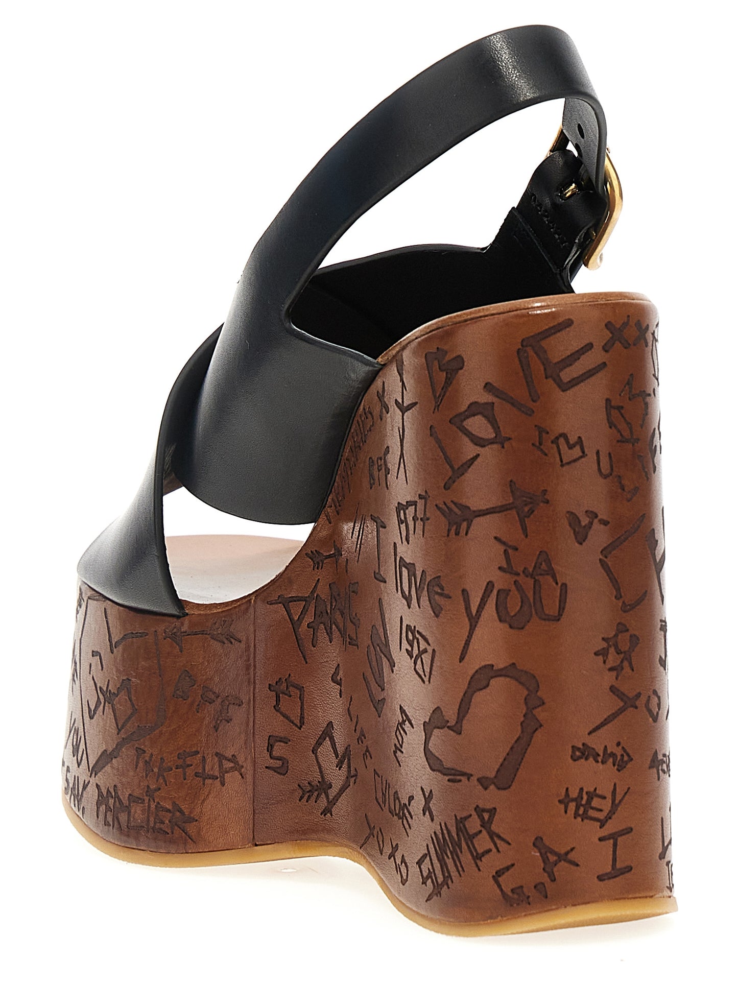 Sandales compensées Chloé Maxime Cuir Veau Noir Bride Croisée Plateforme Bois Femme – Authentique | HBPS