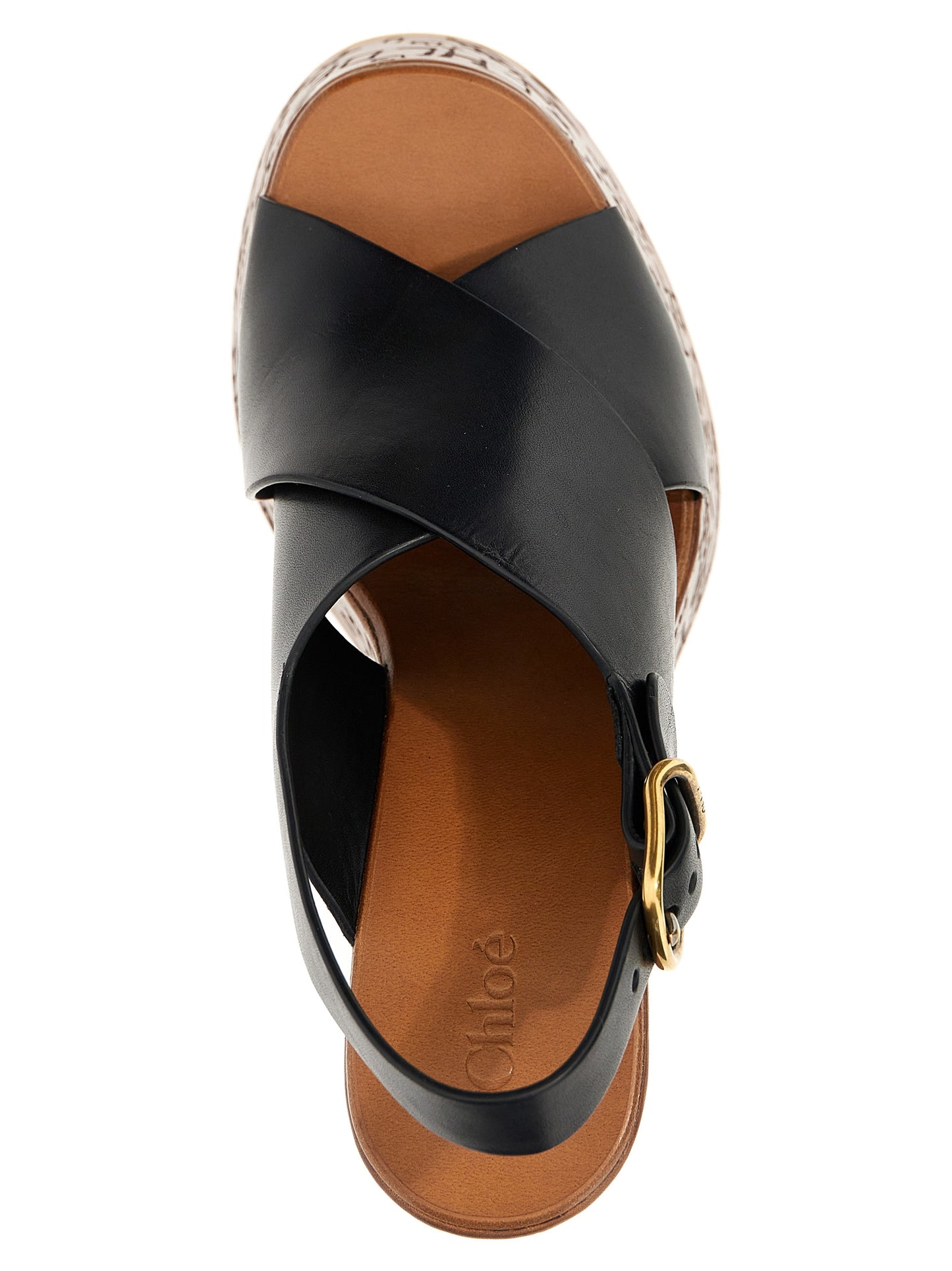 Sandales compensées Chloé Maxime Cuir Veau Noir Bride Croisée Plateforme Bois Femme – Authentique | HBPS