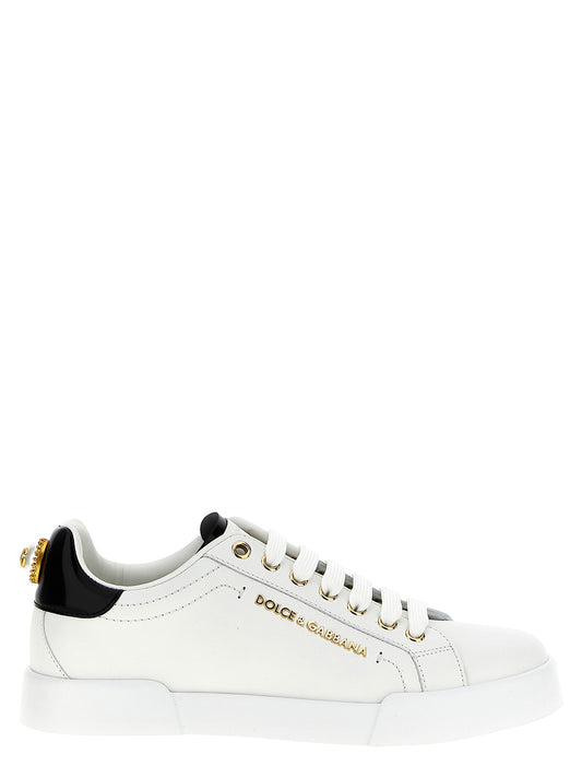 Baskets Dolce & Gabbana femme Portofino en cuir de veau blanc et noir – DO-308077