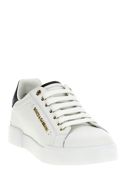 Baskets Dolce & Gabbana femme Portofino en cuir de veau blanc et noir – DO-308077