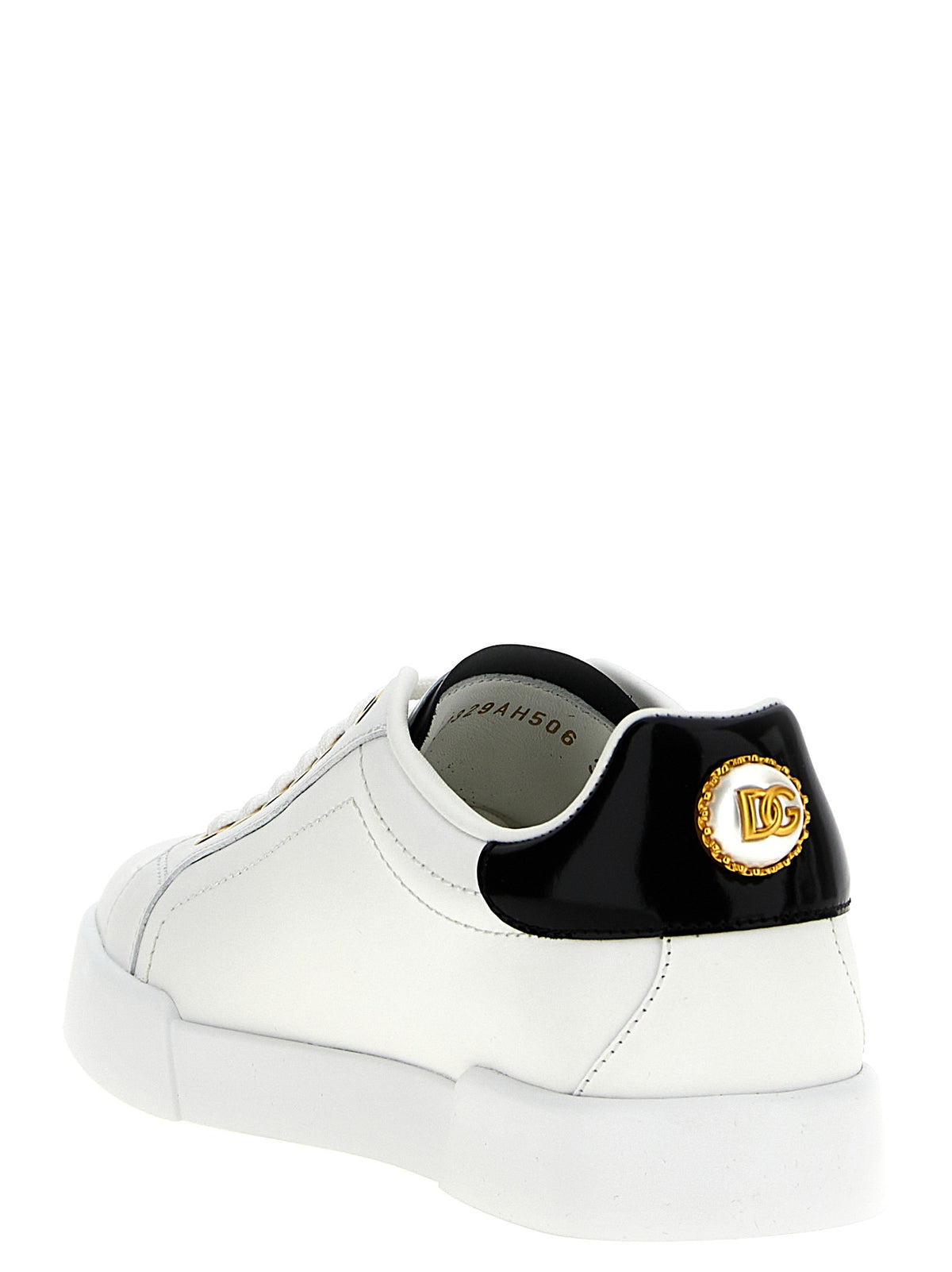 Baskets Dolce & Gabbana femme Portofino en cuir de veau blanc et noir – DO-308077