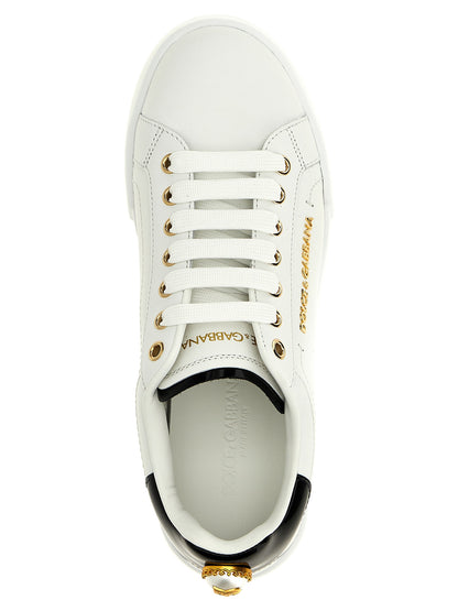 Baskets Dolce & Gabbana femme Portofino en cuir de veau blanc et noir – DO-308077