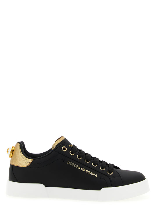 Baskets Dolce & Gabbana femme Portofino en cuir de veau noir – DO-316009