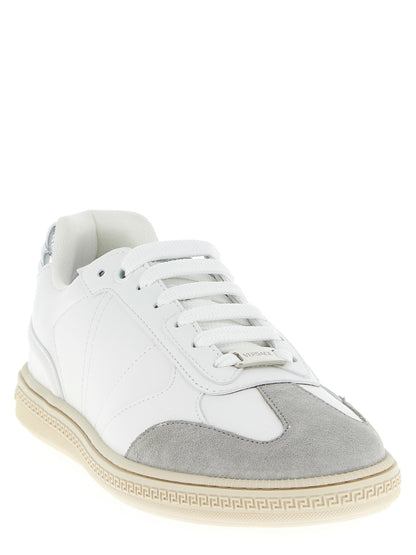 Baskets Versace homme Greca Court en cuir de veau blanc – VE-325541