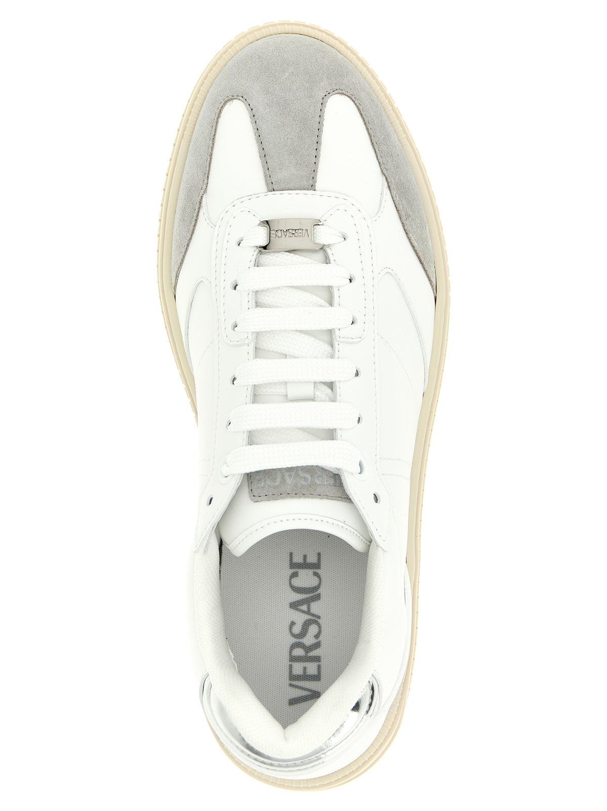 Baskets Versace homme Greca Court en cuir de veau blanc – VE-325541