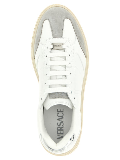 Baskets Versace homme Greca Court en cuir de veau blanc – VE-325541