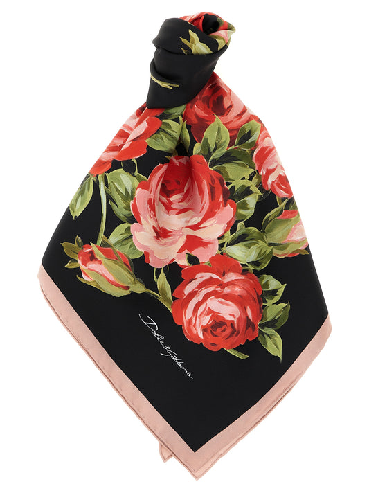 Foulard Dolce & Gabbana femme Bouquet Rose en soie noir – DO329335BM