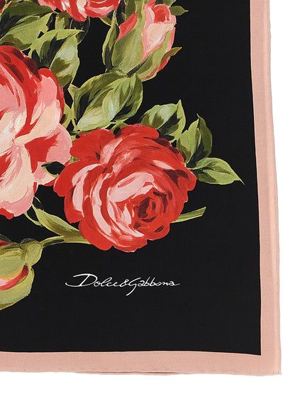 Foulard Dolce & Gabbana femme Bouquet Rose en soie noir – DO329335BM