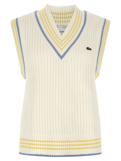 Lacoste White Cotton Sleeveles Sweater
